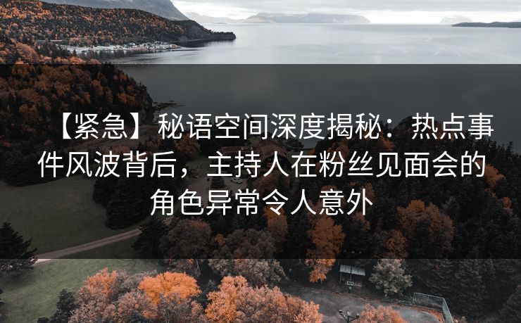 【紧急】秘语空间深度揭秘：热点事件风波背后，主持人在粉丝见面会的角色异常令人意外