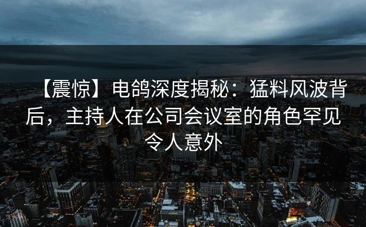 【震惊】电鸽深度揭秘：猛料风波背后，主持人在公司会议室的角色罕见令人意外